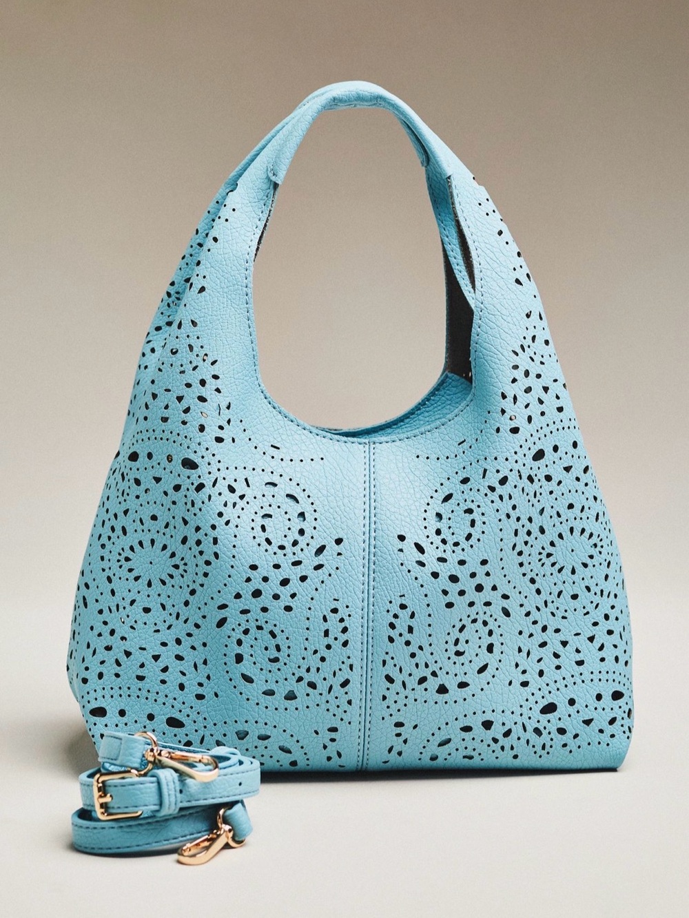 Anthropologie Melie Bianco Perforated Hand Bag in Blue NWT